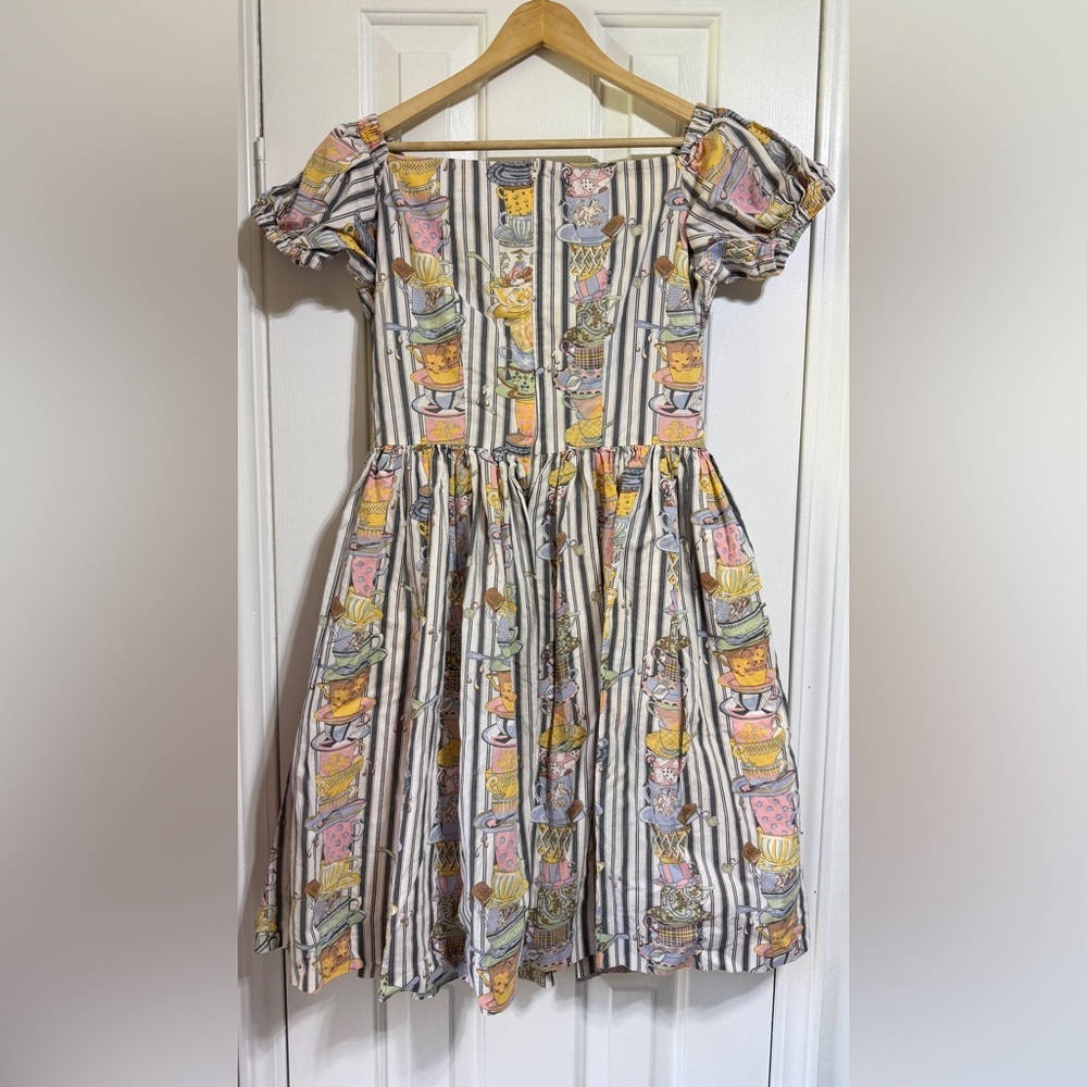 Hearts & Found teacup Alice wonderland spring vintage off shoulder full dress XL - Picture 4 of 6